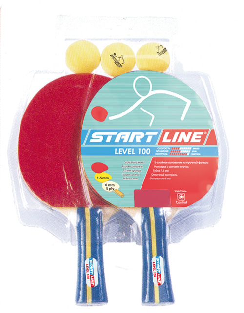 Набор START LINE: 2 Ракетки Level 100, 3 Мяча